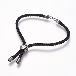 Черный Цвет Металла Изготовление браслета нейлонового шнура, с латунной фурнитурой , долговечный, без кадмия, без никеля и без свинца, древо жизни, чёрные, металлический черный , 8-5/8 дюйм ~ 9-1/2 дюйм (220~240 мм), 3 мм, отверстие : 2.5 мм