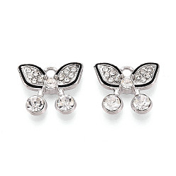 Платина Подвески из сплава и страза, с эмалью, бабочки прелести, платина, 15x18x4 мм, отверстие : 2 мм
