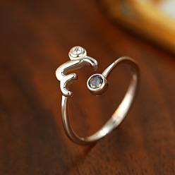 Козерог Кольца-манжеты из стерлингового серебра с родиевым покрытием, инкрустированные кубическими цирконами, созвездий, платина, Козерог, внутренний диаметр: 925 мм