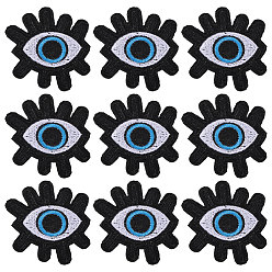 Черный 9 шт. компьютеризированная вышивка тканевых лоскутков, наклеить патч, аксессуары для костюма, аппликация, злые глаза, чёрные, 50x51x1.5 мм