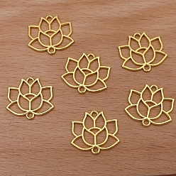 Золотой Сплав полые звенья-цветок лотоса соединительные подвески, золотые, 19x20 мм