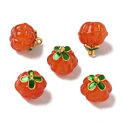 Оранжево-Красный Стеклянные прелести, тыква, с золотой эмали сплава выводов, оранжево-красный, 14.5x13 мм, отверстие : 1.5 мм