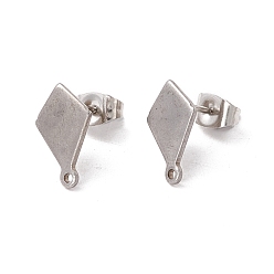 Stainless Steel Color Non-Tarnish 201 Stainless Steel Stud Earring Findings, with Ear Nuts and 304 Stainless Steel Pins, with Horizontal Loops, Rhombus, Stainless Steel Color, 13x8.5mm, Hole: 1mm, Pin: 0.7mm