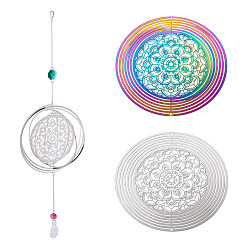 (52) Непрозрачная лаванда 2 шт. 2 цвета 201 соединительные элементы/звенья из нержавеющей стали, плоский круглый с полым цветком, гравированные металлические украшения, разноцветные, 100x0.3 мм, отверстие : 2 мм, 1 шт / цвет