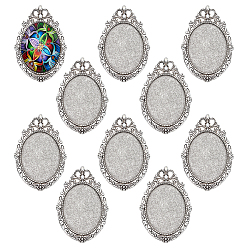 Античное Серебро 10 шт. винтажная тибетская брошь из сплава с кабошонами, без кадмия и без свинца, с железной фурнитурой для броши , овальные, античное серебро, лоток : 40x30 мм, 62x40x2 мм, штифты : 0.6 мм
