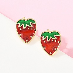 Клубника Серьги-гвоздики из латуни, стойки покрытие, без кадмия и без свинца, долговечный, золотые, клубника, 13x10 мм