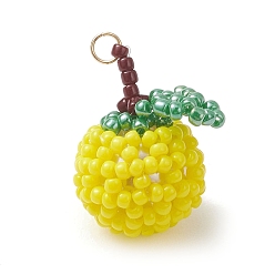 Желтый Подвески из стеклянных бусин оранжевого цвета, с 304 кольцами из нержавеющей стали, реальный 18 k позолоченный, желтые, 22.5x17.5x16 мм, отверстие : 3 мм