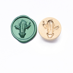 Cactus Golden Tone Wax Seal Brass Stamp Head, for Invitations, Envelopes, Gift Packing, Cactus, 22mm