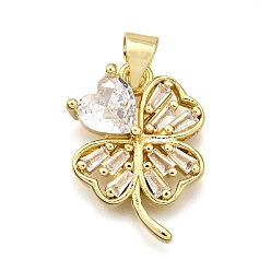 Настоящее золото 18K Стойка металлическая латунная микропрофилированная кубическая циркония подвески, клевер, без кадмия и без свинца, долговечный, реальный 18 k позолоченный, 19x14x4.5 мм, отверстие : 5 мм