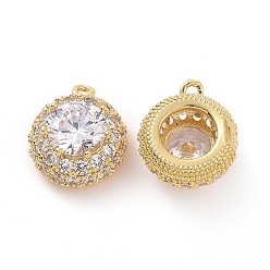 Настоящее золото 18K Латунные микропаве прозрачные подвески с фианитом, без кадмия, без никеля и без свинца, полукруглые прелести, реальный 18 k позолоченный, 15.5x13x7.5 мм, отверстие : 1.5 мм