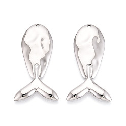 Нержавеющая Сталь Цвет 304 подвески в виде кита из нержавеющей стали большого размера, цвет нержавеющей стали, 51.5x19x3 мм, отверстие : 1.6 мм