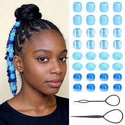 Deep Sky Blue 1Bag Plastic Hair Braiding Tool, Hair Braider Hair Twist Tool Kit and Combs, for Hair Styling Accessories, with 120Pcs Acrylic Beads, Deep Sky Blue, 147~195mm, 2pcs/set