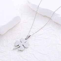 Нержавеющая Сталь Цвет День святого патрика ожерелья из нержавеющей стали с четырехлистным клевером для женщин, цвет нержавеющей стали