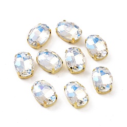 Лунный Свет Овал пришиваем стразами, граненый стеклянный горный хрусталь, многожильных ссылки, с золотым оттенком 201 оправа из нержавеющей стали, лунный свет, 14x10x6 мм, отверстие : 1 мм