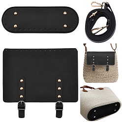 Black 1Set PU Leather Bag Bottom and Handles, for Women Bags Handmade DIY Accessories, Black, 3pcs