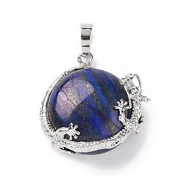 Ляпис-Лазурь Натуральный кулон из лазурита, с латунной найти, полукругом с драконом, платина, 28~33x25~28x15~16 мм, отверстие : 5x8 мм