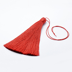 Orange Red Nylon Tassel Big Pendants, Ice Silk Tassel, Orange Red, 123x12mm