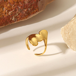 Сердце 304 из нержавеющей стали Манжета кольца для женщин, реальный 18 k позолоченный, сердце, 26.4 мм, размер США 7 3/4 (17.9 мм)