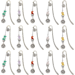 Смешанные камни 15 шт. 5 стили закладки из сплава в тибетском стиле, с натуральным розовым кварцем, зеленым авантюрином, южным красным агатом и топазом из нефрита, подсолнух и бабочка, 84 мм, 3 шт / стиль