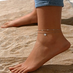 Платина Двухслойные браслеты на ногу в стиле бохо с подвесками в виде диска из сплава, платина, 8-1/4 дюйм (210 мм), 2 шт / комплект