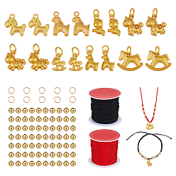 Golden DIY Bracelet Making Kits, including Alloy Pendants, 304 Stainless Steel Open Jump Rings, Brass Spacer Beads and Nylon Cord, Golden, 0.8mm