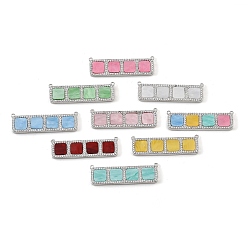 Couleur Mélangete Breloques de connecteur en laiton micro pavé de zircone cubique transparente, avec de la résine, rectangle avec des liens carrés, crémaillère plaquage, plaqué longue durée, sans cadmium et sans plomb, platine, couleur mixte, 12x40x3mm, Trou: 1mm