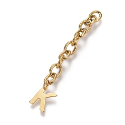 Letter K 304 удлинитель цепи из нержавеющей стали, с кабельной цепочкой и подвесками на буквы, золотые, letter.k, буква k: 11x9.2x0.7 мм, 67.5 мм, ссылка: 8x6x1.3 mm