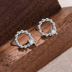 Платина Серьги-гвоздики из циркония, кольцо, платина, 9.5x8 мм