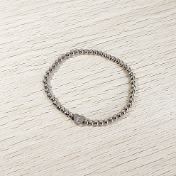 Letter E 304 эластичные браслеты из нержавеющей стали для женщин, сердце с письмом, цвет нержавеющей стали, Письмо E, внутренний диаметр: 2.24 дюйм (5.7 см)