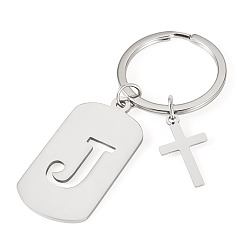 Letter J 1Porte-clés en acier inoxydable, avec porte-clés fendus, rectangle, couleur inox, lettre j, 72mm