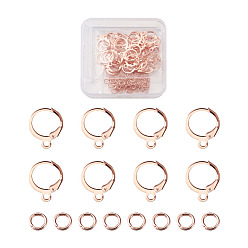 Розовое Золото Латунная фурнитура Leverback для серег, с латунными открытыми скачками, долговечный, розовое золото , 200 шт / коробка