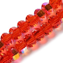 Малиновый Прозрачные стеклянные бусины гальваническим пряди, с покрытием AB цвета, граненые, рондель, малиновый, 7.8x5.8~6.3 мм, отверстие : 1.5 мм, около 80 шт / нитка, 18.31''~19.88'' (46.5~50.5 см)