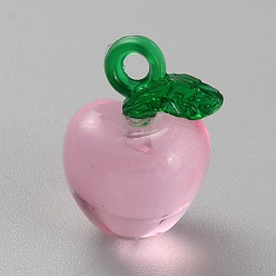 Бледно-Розовый Подвески из прозрачной смолы и акрила с фруктами, яблочные прелести, розовый жемчуг, 3 мм, отверстие : 20x14 мм