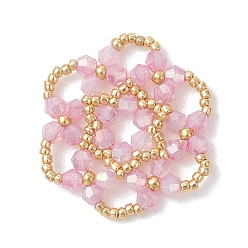 Бледно-Розовый Стеклянные подвески из бисера, снежинка очарование, со стеклом, граненые, розовый жемчуг, 24.5x27x4 мм, отверстие : 4x4.5 мм