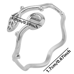 Нержавеющая Сталь Цвет Модный 304 открытый манжет из нержавеющей стали в форме листа для женщин, цвет нержавеющей стали, внутренний диаметр: 17 мм, лоток : 3 мм