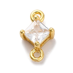 Прозрачный Подвески-коннекторы из латуни с кубическим цирконием в форме ромба, стойки покрытие, реальный 18 k позолоченный, долговечный, без свинца и без кадмия, прозрачные, 10.5x7x4 мм, отверстие : 1.2 мм