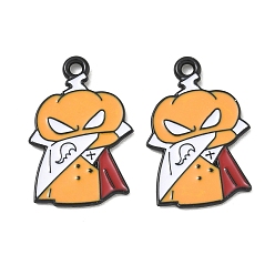 Orange Halloween Alloy Enamel Pendants, Pumpkin Charms, Black, Orange, 24x16x1.5mm, Hole: 1.6mm