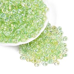 Jaune Vert Perles de rocaille en verre de couleurs transparentes, rondelle, cuisson des peintures, jaune vert, 6x3mm, Trou: 1.2~1.6mm, environ 2500 pcs / livre