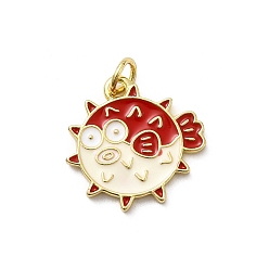 Красный Латунь эмаль подвески, рыбы прелести, стойки покрытие, долговечный, без кадмия и без свинца, реальный 18 k позолоченный, с целью перехода в кольце, красные, 17x17.5x1.5 мм, отверстие : 3 мм