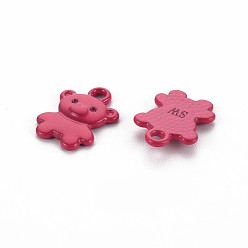 Cerise Spray Painted Alloy Charms, Cadmium Free & Lead Free, Bear, Cerise, 14x10x2mm, Hole: 1.6mm