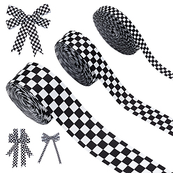 Черный 3 рулоны 3 стили полиэфирные ленты, квартира с клетчатым рисунком, чёрные, 3/8~1-1/2 дюйм (10~38 мм), 10 ярдов / ролл, 1 рулон / стиль