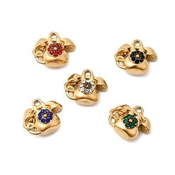 Настоящее золото 18K 304 подвески из нержавеющей стали со стразами, телефонные брелоки, ионное покрытие (ip), реальный 18 k позолоченный, 11.5x13x6 мм, отверстие : 1.4 мм