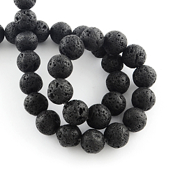 Black Natural Lava Rock Gemstone Round Bead Strands, Black, 12mm, Hole: 1.5mm, about 33pcs/strand, 15.7 inch