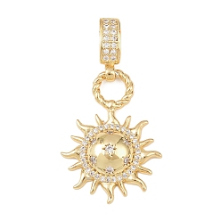 Золотой Латунные микро проложить кубического циркония подвески, солнце, золотые, 42 мм, отверстие : 3.8x8.5 мм