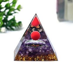 Аметист Генераторы энергии смолы оргонитовой пирамиды, Рейки круглый натуральный аметистовый чип внутри для украшения домашнего офиса, 50 мм