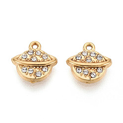 Настоящее золото 18K 304 из нержавеющей стали амулеты горный хрусталь, прелести планеты, вакуумное покрытие pvd, реальный 18 k позолоченный, 9x9x2 мм, отверстие : 0.9 мм