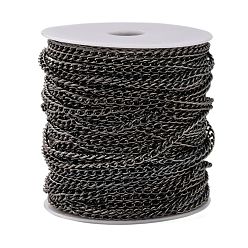 Gunmetal Iron Twisted Chains Curb Chains, Unwelded, Gunmetal, with Spool, Link:4x6mm, 1mm thick, about 164.04 Feet(50m)/roll