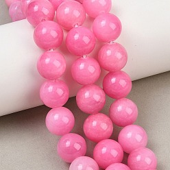 Hot Pink Natural Mashan Jade Graduated Beads Strands, Dyed, Smooth Round, Hot Pink, 6~12mm, Hole: 1~1.4mm, about 53pcs/strand, 17.32''(44cm)