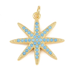 Étoile  Pendentifs en laiton micro pavé de zircons cubiques bleu ciel, or, étoiles, 23.5x23.5x2.5mm, Trou: 3.2mm