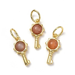 Солнечный Камень Подвески из натурального солнечного камня, с фурнитурой позолоченной латунной, ключ, 20x10x4 мм, отверстие : 6.2 мм